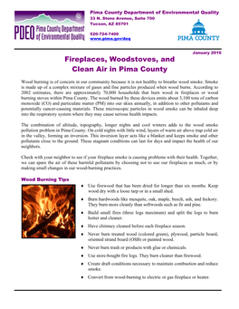 Fireplaces, Woodstoves, and Clean Air in Pima County