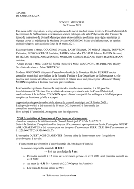 Compte Rendu Conseil Municipal Sablonceaux 25 Mars 2021