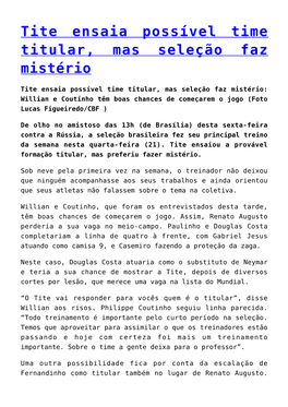 Tite Ensaia Possível Time Titular, Mas Seleção Faz Mistério