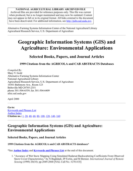 Geographic Information Systems (GIS) and Agriculture: Environmental Applications