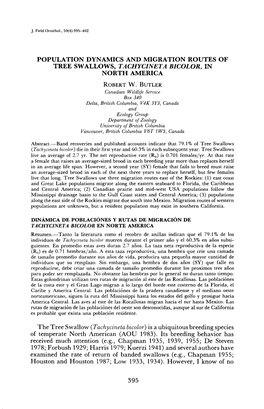 Population Dynamics and Migration Routes of Tree Swallows, Tachycineta Bicolor, in North America