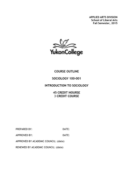 Course Outline Sociology 100-001 Introduction To
