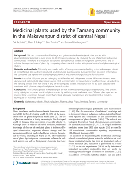 Medicinal Plants Used by the Tamang Community in the Makawanpur