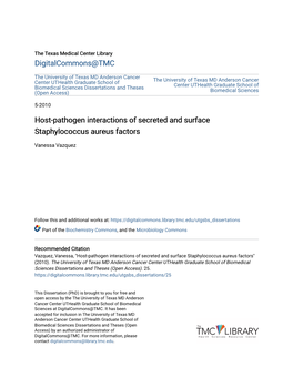 Host-Pathogen Interactions of Secreted and Surface Staphylococcus Aureus Factors