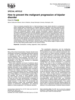 How to Prevent the Malignant Progression of Bipolar Disorder Robert M