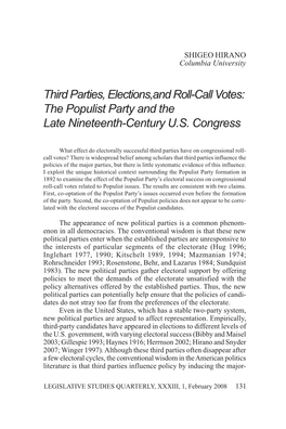 Third Parties, Elections,And Roll-Call Votes: the Populist Party and the Late Nineteenth-Century U.S