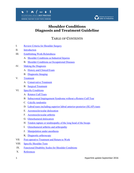 Shoulder Conditions Diagnosis and Treatment Guideline