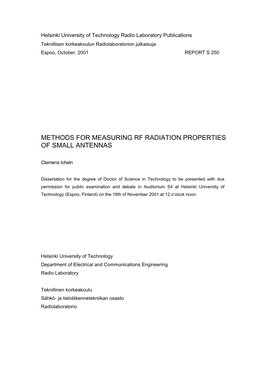 Methods for Measuring Rf Radiation Properties of Small Antennas