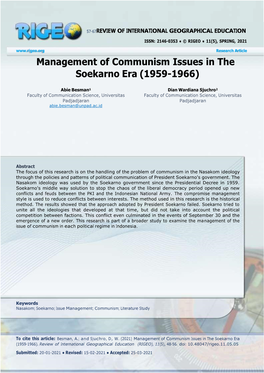 Management of Communism Issues in the Soekarno Era (1959-1966)