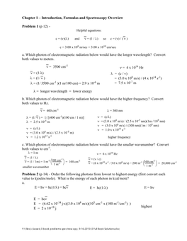 Introduction, Formulas and Spectroscopy Overview Problem 1