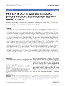Inhibition of CCL7 Derived from Mo-Mdscs Prevents Metastatic