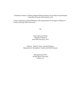 A Statistical Analysis of Marine Mammal Dispersal Routes Across Major Ocean Regions Using Beta Diversity at the Generic Level