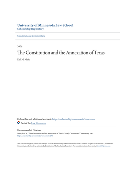 The Constitution and the Annexation of Texas