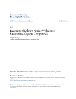 Reactions of Lithium Nitride with Some Unsaturated Organic Compounds. Perry S