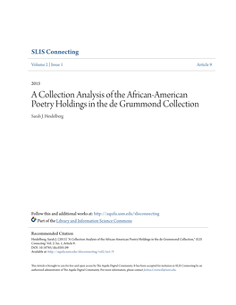 A Collection Analysis of the African-American Poetry Holdings in the De Grummond Collection Sarah J