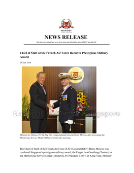 Chief of Staff of the French Air Force Receives Prestigious Military Award