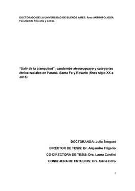 Candombe Afrouruguayo Y Categorías Étnico-Raciales En Paraná, Santa Fe Y Rosario (Fines Siglo XX a 2015)