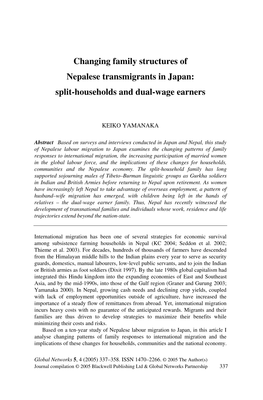Changing Family Structures of Nepalese Transmigrants in Japan: Split-Households and Dual-Wage Earners