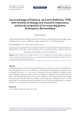 With Remarks on Biology and Economic Importance, and Larval Comparison of Co-Occurring Genera (Coleoptera, Dermestidae)