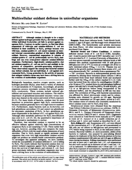 Multicellular Oxidant Defense in Unicellular Organisms MUCHOU MA and JOHN W