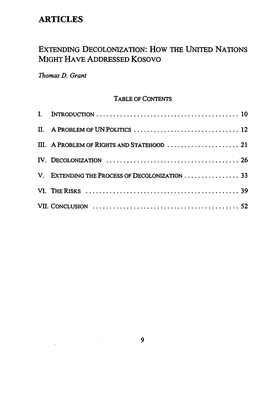 EXTENDING DECOLONIZATION: How the UNITED NATIONS MIGHT HAVE ADDRESSED Kosovo