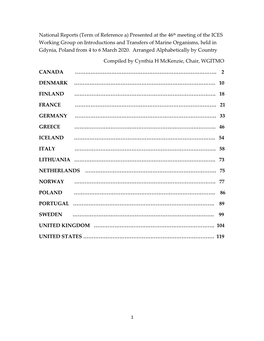 National Reports (Term of Reference A) Presented at the 46Th Meeting of the ICES Working Group on Introductions and Transfers Of