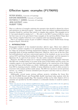 Effective Types: Examples (P1796R0) 2 3 4 PETER SEWELL, University of Cambridge 5 KAYVAN MEMARIAN, University of Cambridge 6 VICTOR B