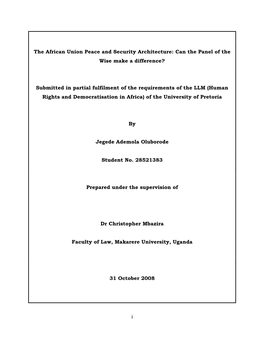 I the African Union Peace and Security Architecture