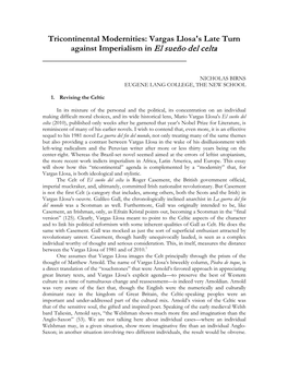 Vargas Llosa's Late Turn Against Imperialism in El Sueño Del Celta ______