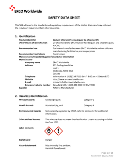 Sodium Chlorate Process Liquor De-Chromed SN