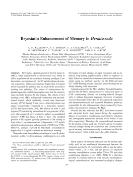 Bryostatin Enhancement of Memory in Hermissenda