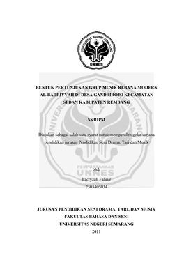 Bentuk Pertunjukan Grup Musik Rebana Modern Al-Badriyyah Di Desa Gandrirojo Kecamatan Sedan Kabupaten Rembang