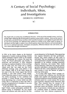 A Century of Social Psychology: Individuals, Ideas, and Investigations GEORGE R