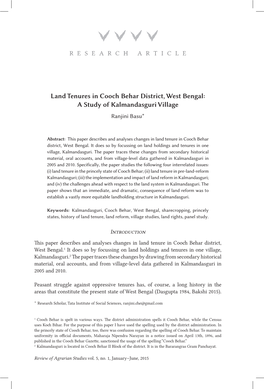 Land Tenures in Cooch Behar District, West Bengal: a Study of Kalmandasguri Village Ranjini Basu*