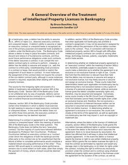 A General Overview of the Treatment of Intellectual Property Licenses in Bankruptcy by Bruce Buechler, Esq