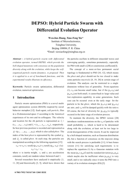 DEPSO: Hybrid Particle Swarm with Differential Evolution Operator