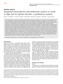 Integrated Transcriptome and Methylome Analysis in Youth at High Risk for Bipolar Disorder: a Preliminary Analysis
