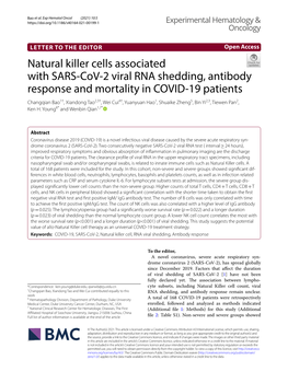 Natural Killer Cells Associated with SARS-Cov-2 Viral RNA Shedding