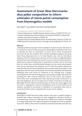 Assessment of Great Skua Stercorarius Skua Pellet Composition to Inform Estimates of Storm Petrel Consumption from Bioenergetics Models