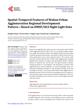 Spatial-Temporal Features of Wuhan Urban Agglomeration Regional Development Pattern—Based on DMSP/OLS Night Light Data