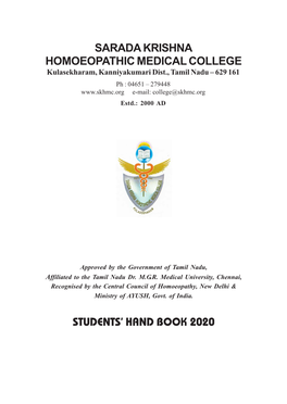 Sarada Krishna Homoeopathic Medical College Students’ Handbook 2020