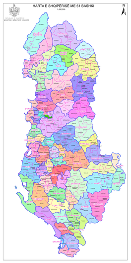 Harta E Shqipërisë Me 61 Bashki 1:450,000 ± Republika E Shqipërisë Ministria E Çështjeve Vendore