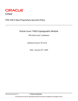 FIPS 140-2 Non-Proprietary Security Policy Oracle Linux 7 NSS