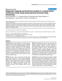 Epigenetic Mapping and Functional Analysis in a Breast Cancer