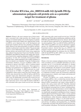 Circular RNA Hsa Circ 0005114‑Mir‑142‑3P/Mir‑590‑5P‑ Adenomatous