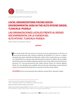 Environmental Risk in the Alto Atoyac Basin, Tlaxcala-Puebla