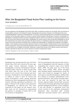 After the Bangladesh Flood Action Plan: Looking to the Future HUGH BRAMMER*
