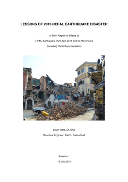Lessons of 2015 Nepal Earthquake Disaster