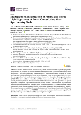 Multiplatform Investigation of Plasma and Tissue Lipid Signatures of Breast Cancer Using Mass Spectrometry Tools