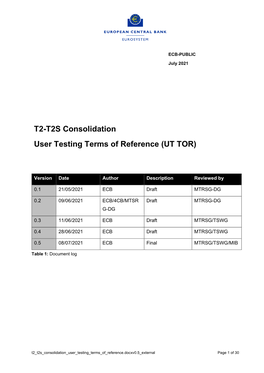 T2-T2S Consolidation User Testing Terms of Reference (UT TOR)